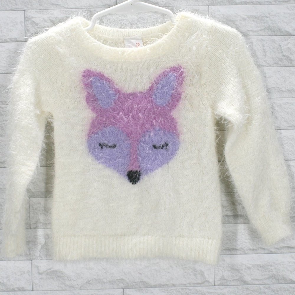 CAT & JACK Kids Sweater Knit Fox Long Sleeve Fuzzy White Purple 12 Months